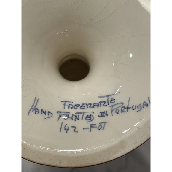 Hand Painted in Portugal Signed and Numbered Ivory Candle Holder Green Ivy - Picture 6 of 6